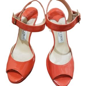 Jimmy Choo Linda ankle wrap Platform Sandal Tangerine 37.5
